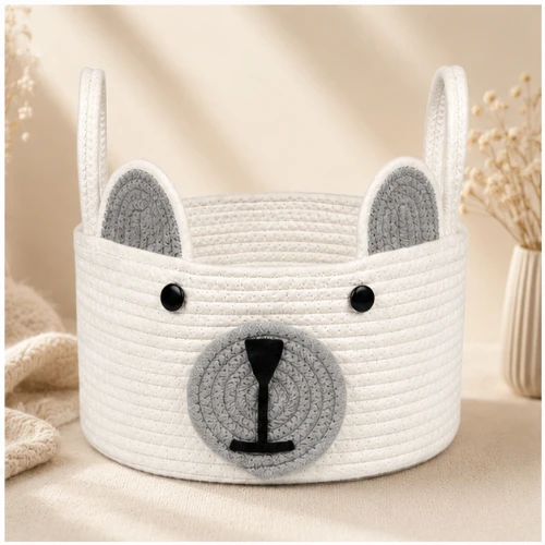 Hand-Woven Smiley Cotton Storage Basket | Decorative Organizer Basket | 10 × 6 Inch